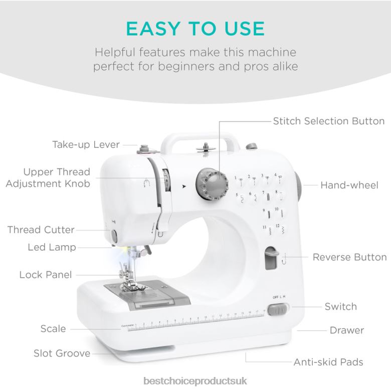 Accessory Best Choice Products6V Portable Foot Pedal Sewing Machine w/ 12 Stitch Patterns N62R1091 Gray