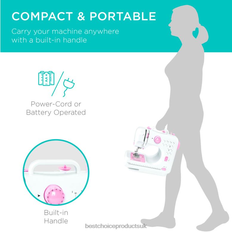 Accessory Best Choice Products6V Portable Foot Pedal Sewing Machine w/ 12 Stitch Patterns N62R1092 Pink/White