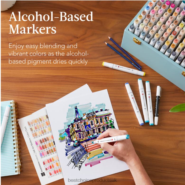 Accessory Best Choice ProductsAlcohol-Based Marker Pen Kit w/ Brush & Chisel Tip, Carrying Case N62R1048 Blue