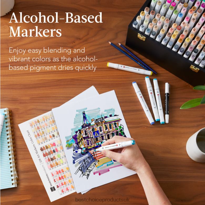 Accessory Best Choice ProductsAlcohol-Based Marker Pen Kit w/ Brush & Chisel Tip, Carrying Case N62R1064 Black