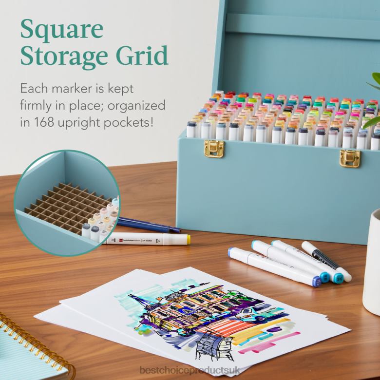 Accessory Best Choice ProductsAlcohol-Based Marker Pen Kit w/ Brush & Chisel Tip, Carrying Case N62R1065 Blue