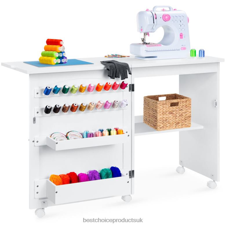 Accessory Best Choice ProductsFolding Sewing Table Multipurpose Craft Station & Side Table w/ Wheels N62R1078 White