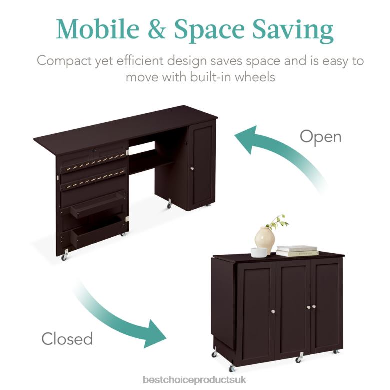 Accessory Best Choice ProductsLarge Portable Folding Sewing Table Multipurpose Craft Station w/ Wheels N62R1147 Brown