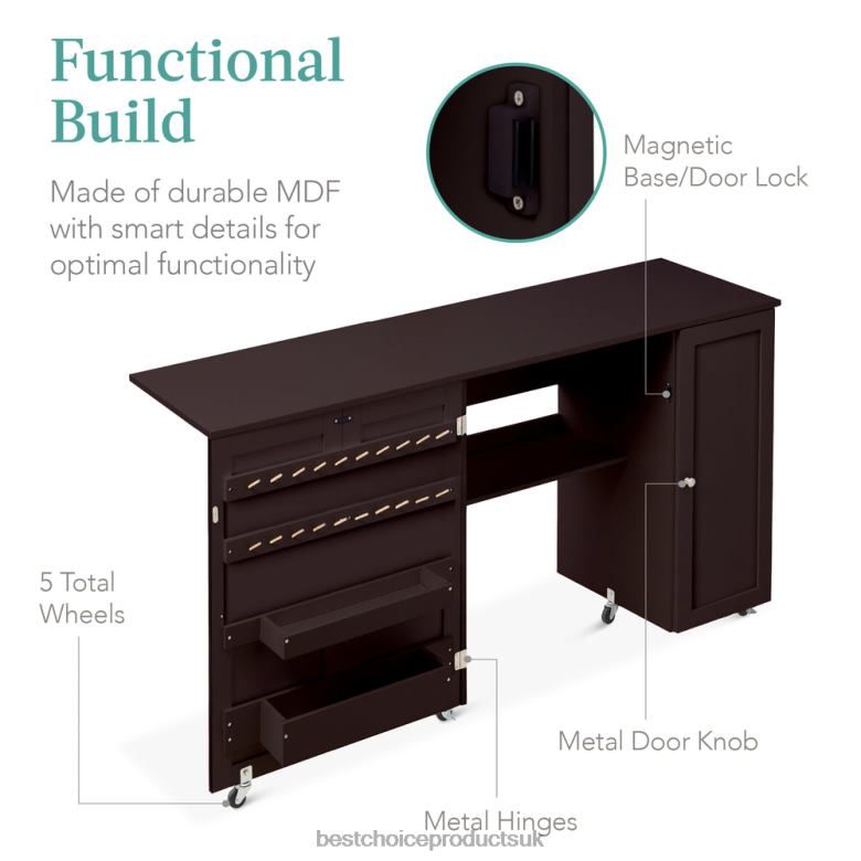 Accessory Best Choice ProductsLarge Portable Folding Sewing Table Multipurpose Craft Station w/ Wheels N62R1147 Brown