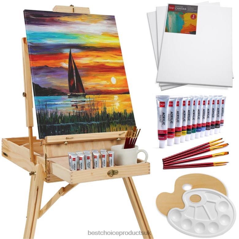 Accessory Best Choice ProductsPortable Wooden French Easel w/ 32pc Beginners Kit N62R1033 Natural