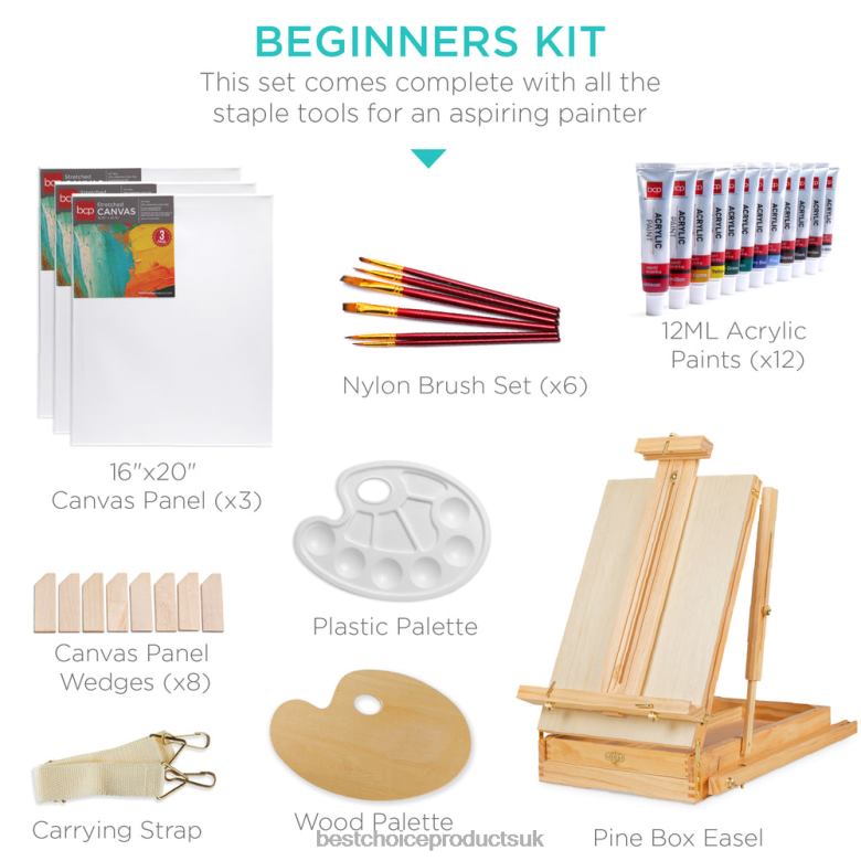 Accessory Best Choice ProductsPortable Wooden French Easel w/ 32pc Beginners Kit N62R1033 Natural