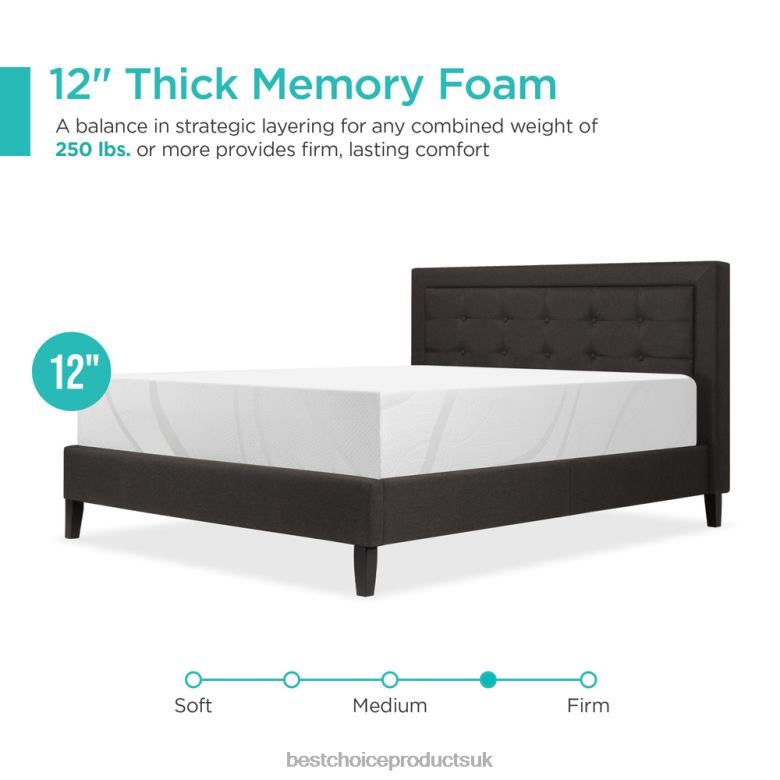 Accessory Best Choice Products12in Medium-Firm Green Tea & Bamboo Charcoal Gel Memory Foam Mattress N62R594 Beauty