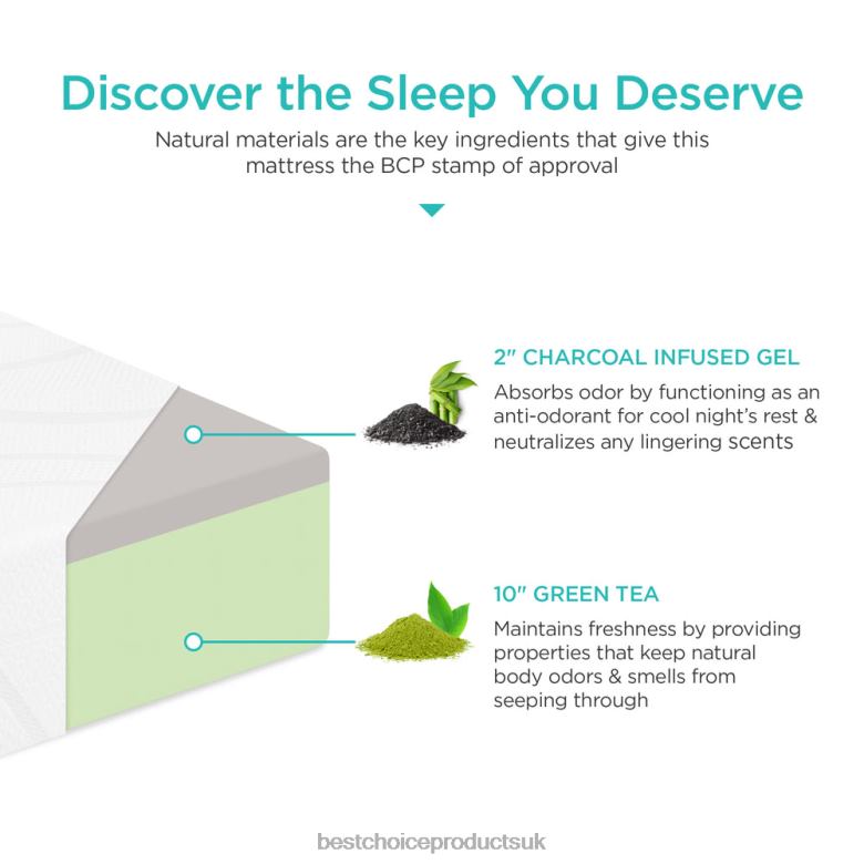 Accessory Best Choice Products12in Medium-Firm Green Tea & Bamboo Charcoal Gel Memory Foam Mattress N62R594 Beauty