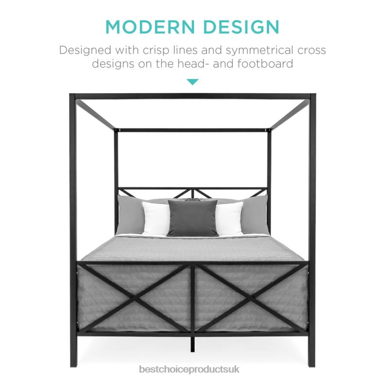 Accessory Best Choice Products4-Post Queen Size Modern Metal Canopy Bed Frame w/ Headboard, Footboard N62R1300 White