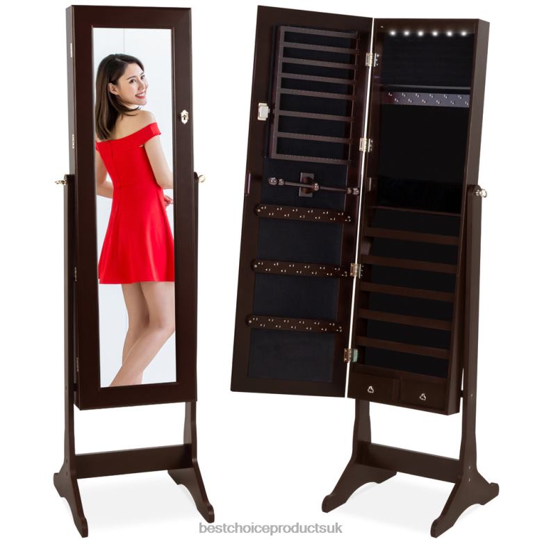 Accessory Best Choice Products6-Tier Standing Jewelry Mirror Armoire w/ LED Lights N62R711 Espresso