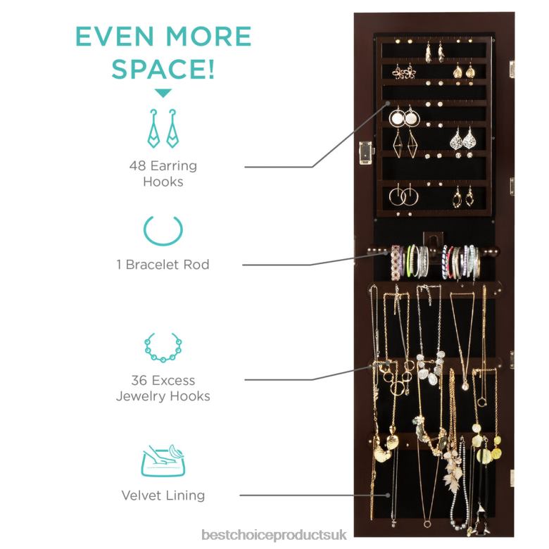 Accessory Best Choice Products6-Tier Standing Jewelry Mirror Armoire w/ LED Lights N62R711 Espresso