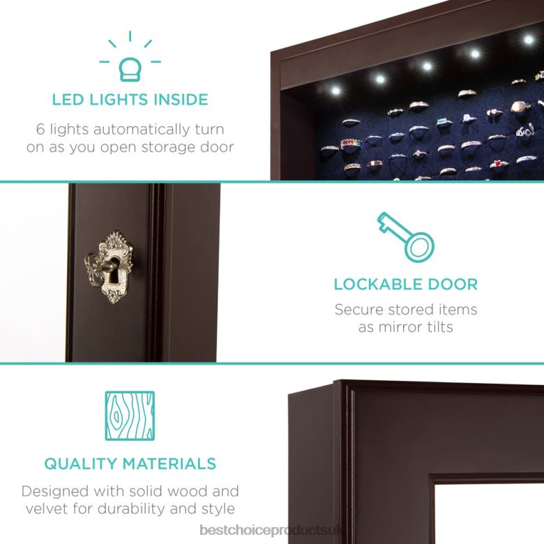 Accessory Best Choice Products6-Tier Standing Jewelry Mirror Armoire w/ LED Lights N62R711 Espresso