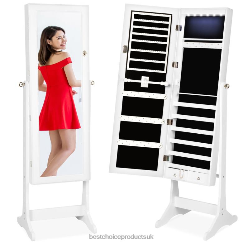 Accessory Best Choice Products6-Tier Standing Jewelry Mirror Armoire w/ LED Lights N62R712 White