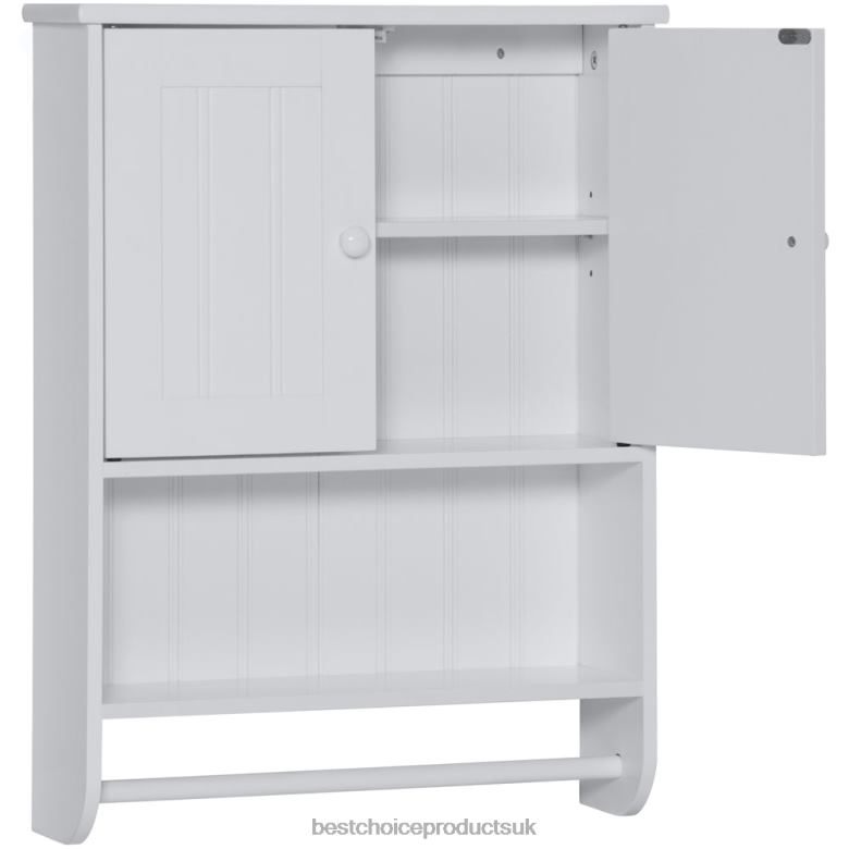 Accessory Best Choice ProductsBathroom Wall Storage Organization Cabinet w/ Double Doors, Towel Bar N62R1284 White