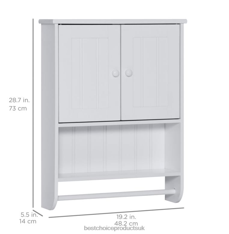 Accessory Best Choice ProductsBathroom Wall Storage Organization Cabinet w/ Double Doors, Towel Bar N62R1284 White