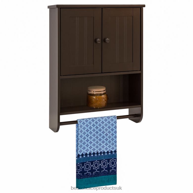 Accessory Best Choice ProductsBathroom Wall Storage Organization Cabinet w/ Double Doors, Towel Bar N62R1285 Espresso