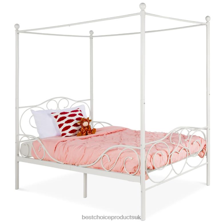 Accessory Best Choice ProductsClassic 4-Post Metal Canopy Twin Bed Frame w/ Heart Scroll Design N62R361 White