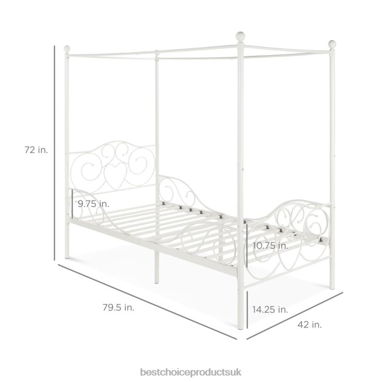 Accessory Best Choice ProductsClassic 4-Post Metal Canopy Twin Bed Frame w/ Heart Scroll Design N62R361 White