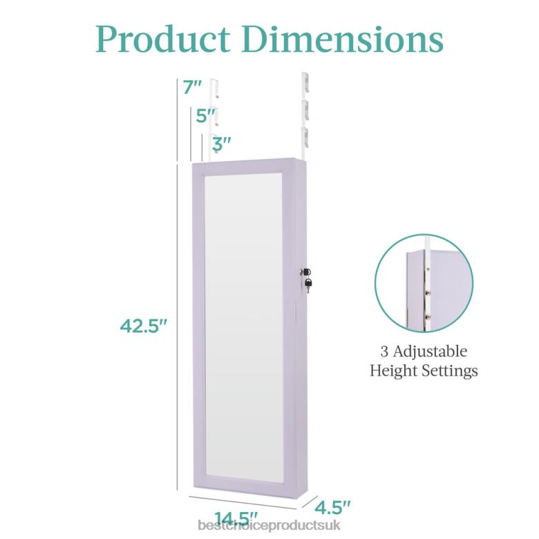 Accessory Best Choice ProductsDoor/Wall Mount Mirror Jewelry Cabinet Armoire w/ Inside Mirror, LED Lights N62R599 Lavender