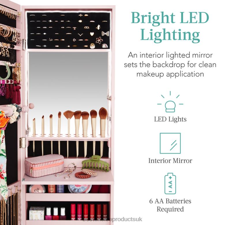 Accessory Best Choice ProductsDoor/Wall Mount Mirror Jewelry Cabinet Armoire w/ Inside Mirror, LED Lights N62R604 Dusty Pink