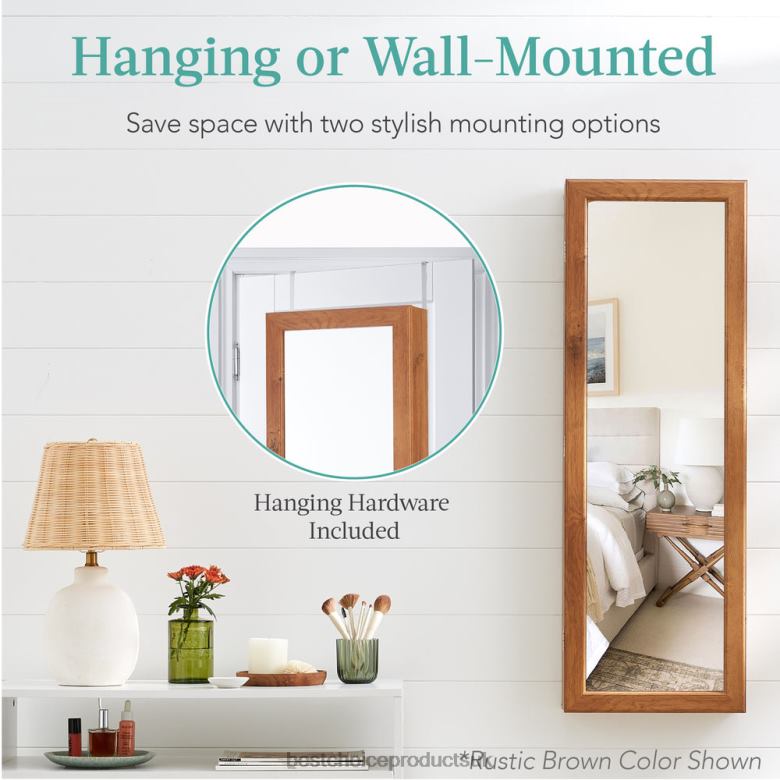 Accessory Best Choice ProductsDoor/Wall Mount Mirror Jewelry Cabinet Armoire w/ Inside Mirror, LED Lights N62R607 Natural Oak