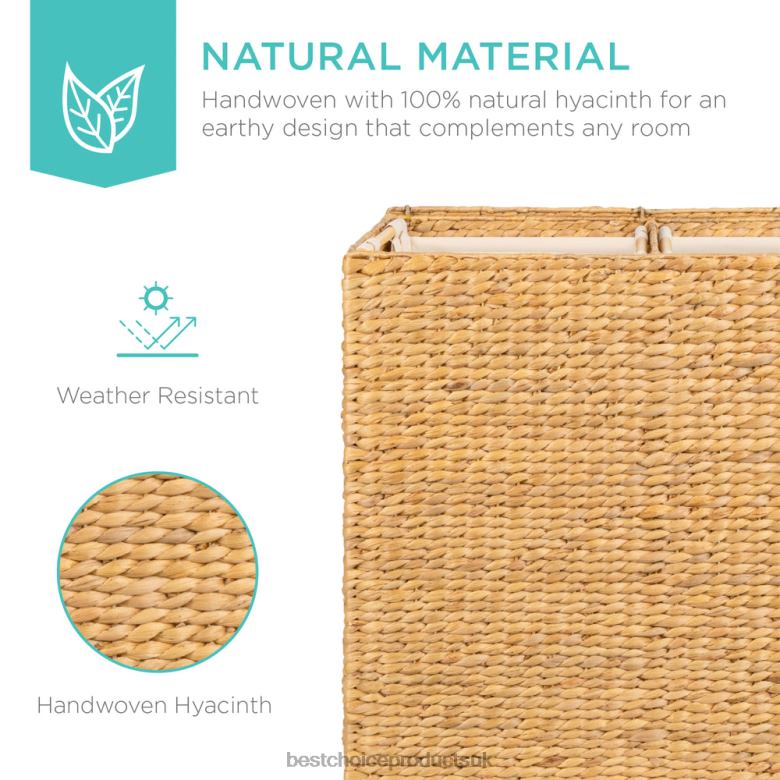 Accessory Best Choice ProductsExtra Large Water Hyacinth Double Laundry Hamper Basket w/ 2 Liner Bags N62R348 Brown