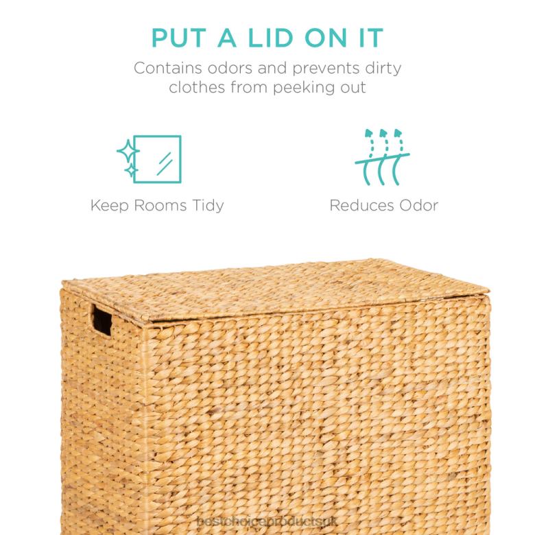 Accessory Best Choice ProductsExtra Large Water Hyacinth Double Laundry Hamper Basket w/ 2 Liner Bags N62R348 Brown