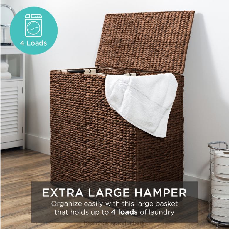 Accessory Best Choice ProductsExtra Large Water Hyacinth Double Laundry Hamper Basket w/ 2 Liner Bags N62R349 Espresso