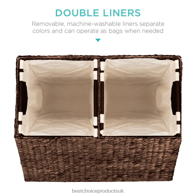 Accessory Best Choice ProductsExtra Large Water Hyacinth Double Laundry Hamper Basket w/ 2 Liner Bags N62R349 Espresso