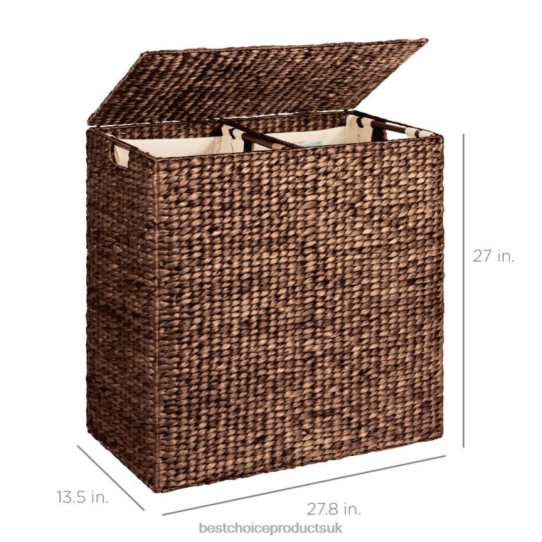 Accessory Best Choice ProductsExtra Large Water Hyacinth Double Laundry Hamper Basket w/ 2 Liner Bags N62R349 Espresso