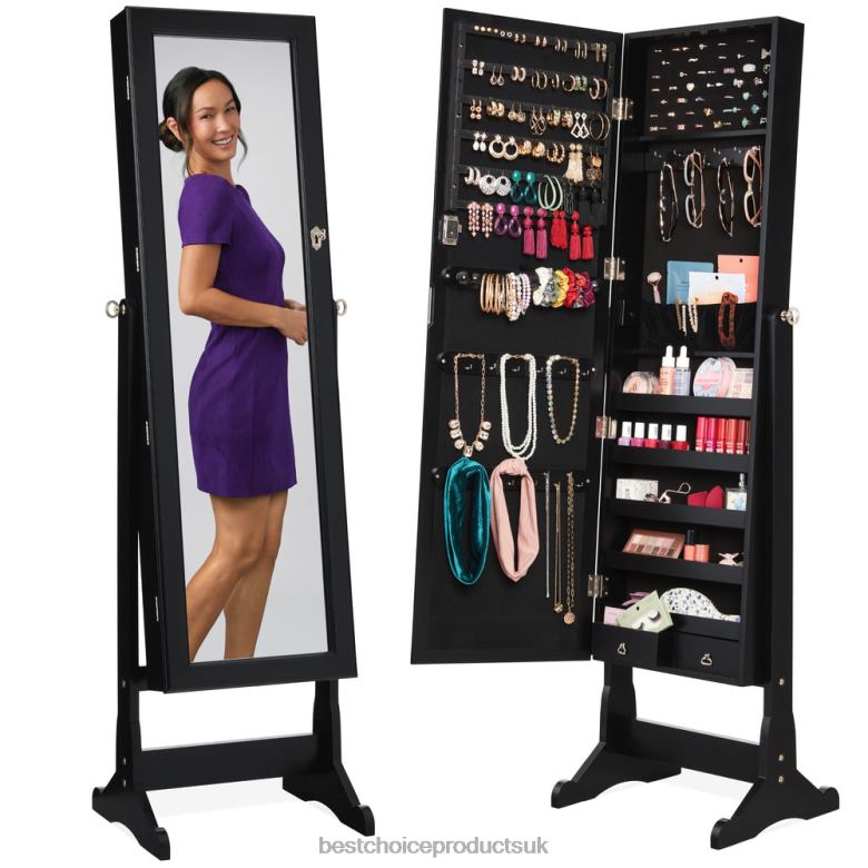 Accessory Best Choice ProductsFull Length Freestanding Jewelry Mirror Armoire w/ Velvet Interior N62R1194 Black