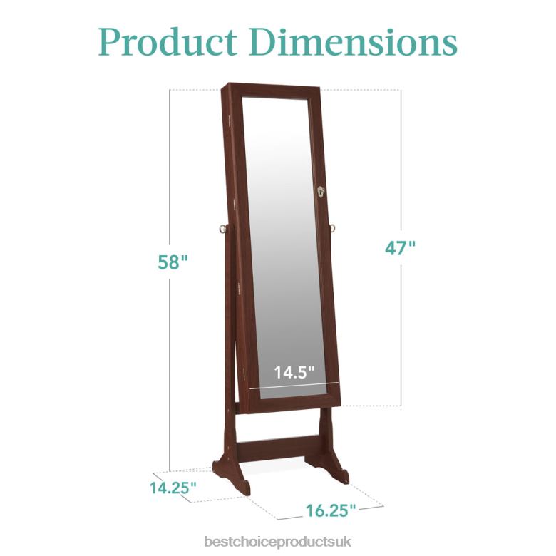 Accessory Best Choice ProductsFull Length Freestanding Jewelry Mirror Armoire w/ Velvet Interior N62R1196 Walnut