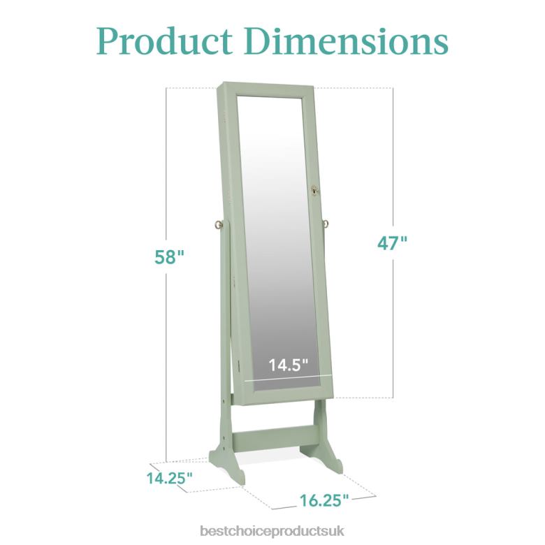 Accessory Best Choice ProductsFull Length Freestanding Jewelry Mirror Armoire w/ Velvet Interior N62R1201 Sage