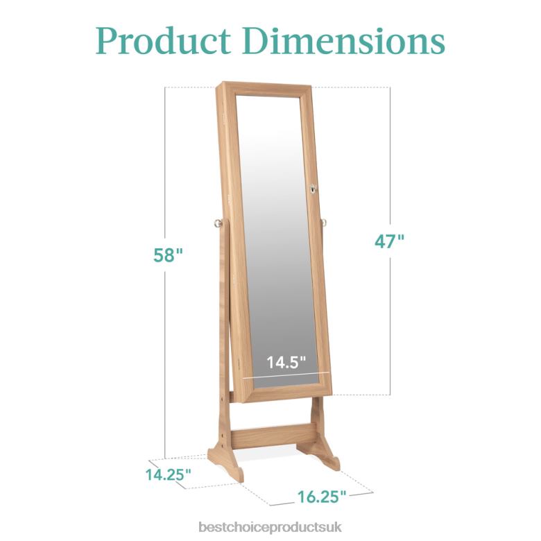 Accessory Best Choice ProductsFull Length Freestanding Jewelry Mirror Armoire w/ Velvet Interior N62R1202 Natural Oak