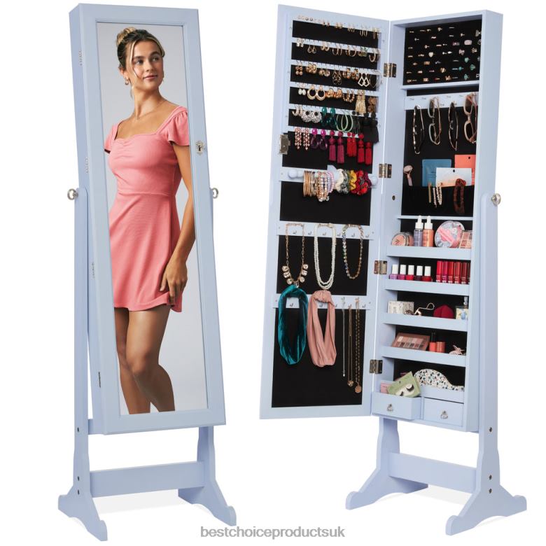 Accessory Best Choice ProductsFull Length Freestanding Jewelry Mirror Armoire w/ Velvet Interior N62R1203 Powder Blue
