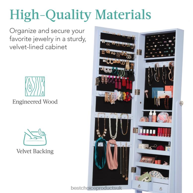 Accessory Best Choice ProductsFull Length Freestanding Jewelry Mirror Armoire w/ Velvet Interior N62R1203 Powder Blue