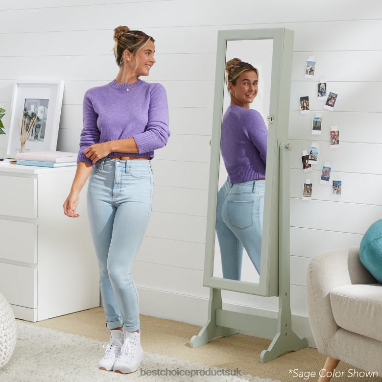 Accessory Best Choice ProductsFull Length Freestanding Jewelry Mirror Armoire w/ Velvet Interior N62R1203 Powder Blue