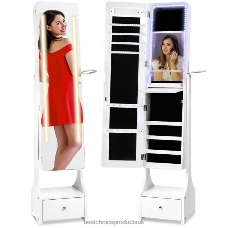 Accessory Best Choice ProductsStanding Full Length LED Mirror Jewelry Armoire w/Interior & Exterior Lights N62R1184 White