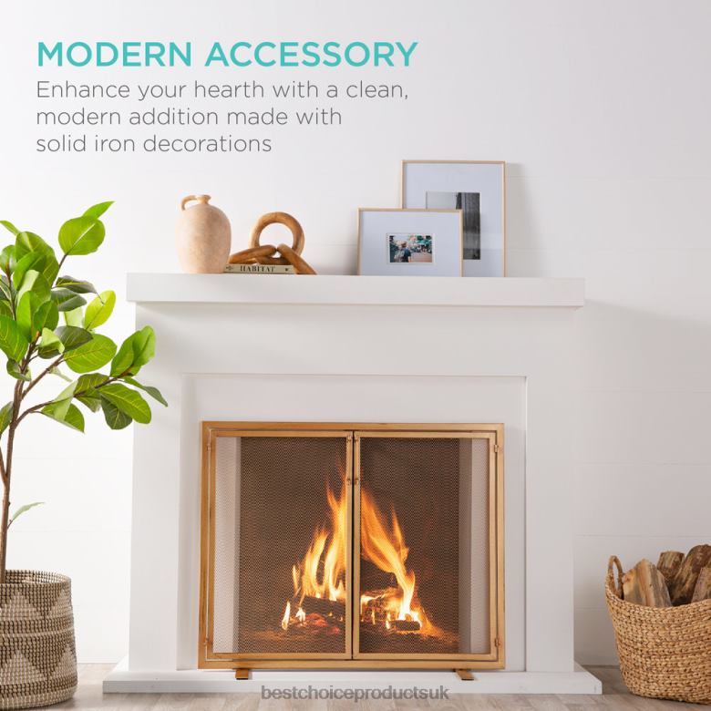 Accessory Best Choice Products2-Door Wrought Iron Fireplace Screen w/ Magnetic Doors N62R353 Gold