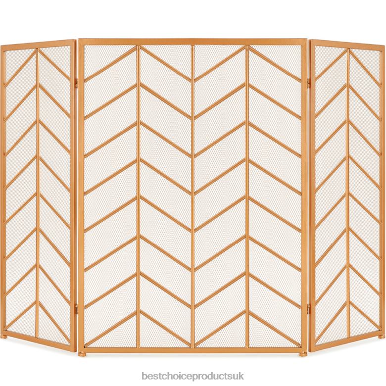 Accessory Best Choice Products3-Panel Iron Chevron Fireplace Screen w/ Handles N62R1260 Gold