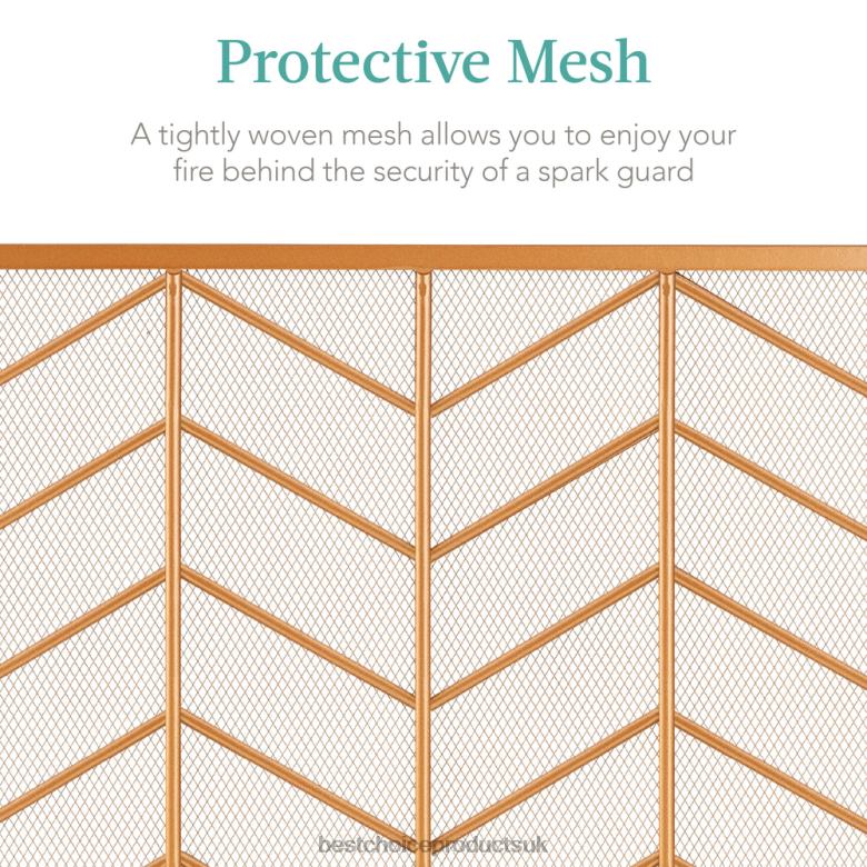 Accessory Best Choice Products3-Panel Iron Chevron Fireplace Screen w/ Handles N62R1260 Gold