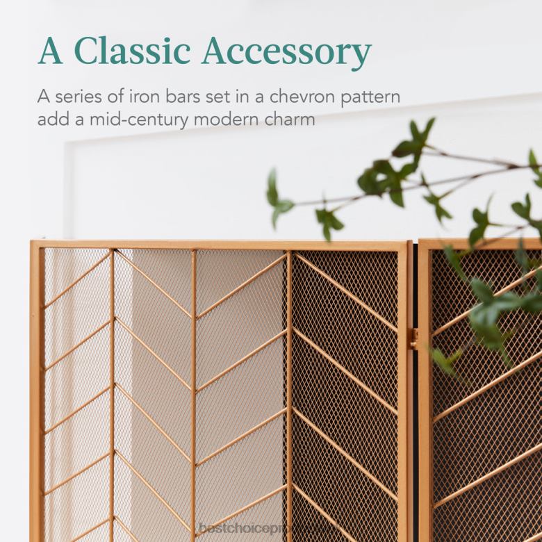 Accessory Best Choice Products3-Panel Iron Chevron Fireplace Screen w/ Handles N62R1260 Gold