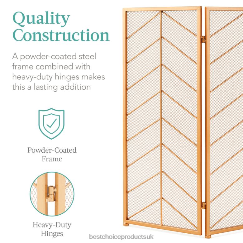 Accessory Best Choice Products3-Panel Iron Chevron Fireplace Screen w/ Handles N62R1260 Gold