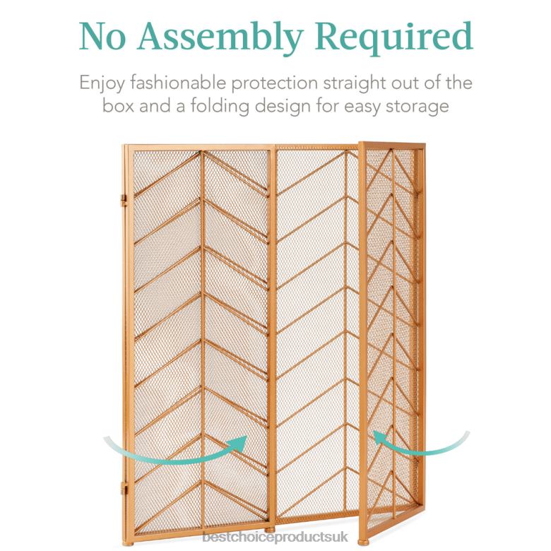 Accessory Best Choice Products3-Panel Iron Chevron Fireplace Screen w/ Handles N62R1260 Gold