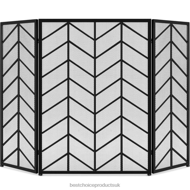 Accessory Best Choice Products3-Panel Iron Chevron Fireplace Screen w/ Handles N62R1261 Black