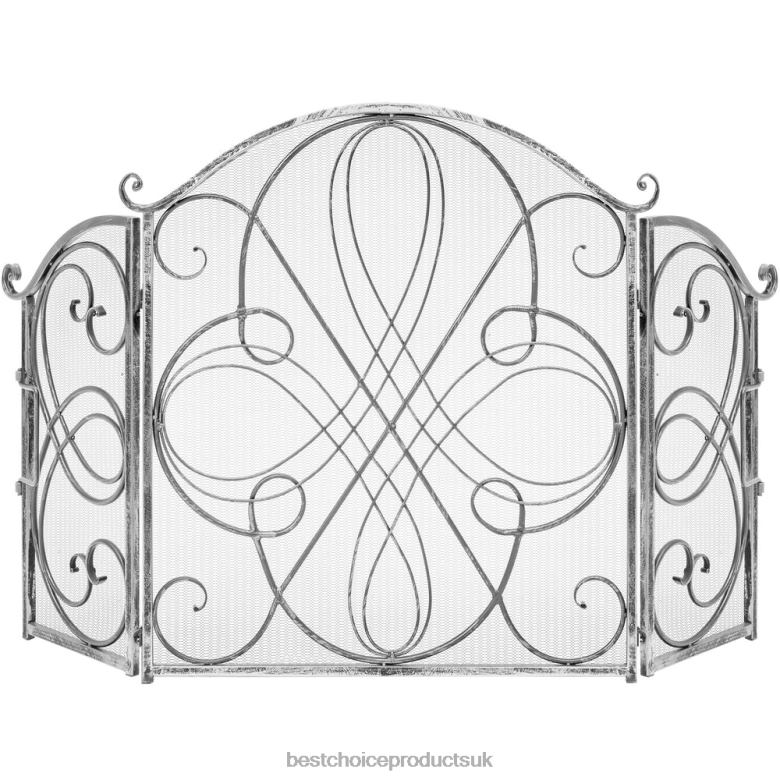 Accessory Best Choice Products3-Panel Wrought Iron Metal Fireplace Screen Cover w/ Scroll Design N62R1263 Pewter