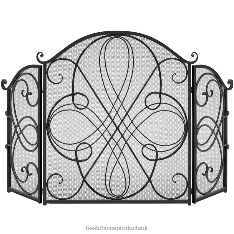 Accessory Best Choice Products3-Panel Wrought Iron Metal Fireplace Screen Cover w/ Scroll Design N62R1264 Black