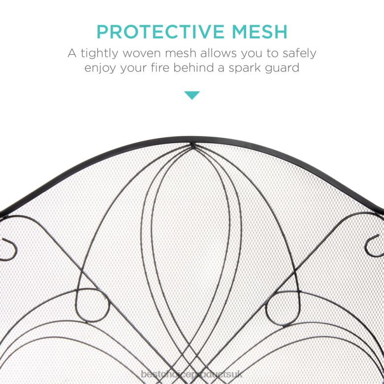 Accessory Best Choice Products3-Panel Wrought Iron Metal Fireplace Screen Cover w/ Scroll Design N62R1264 Black