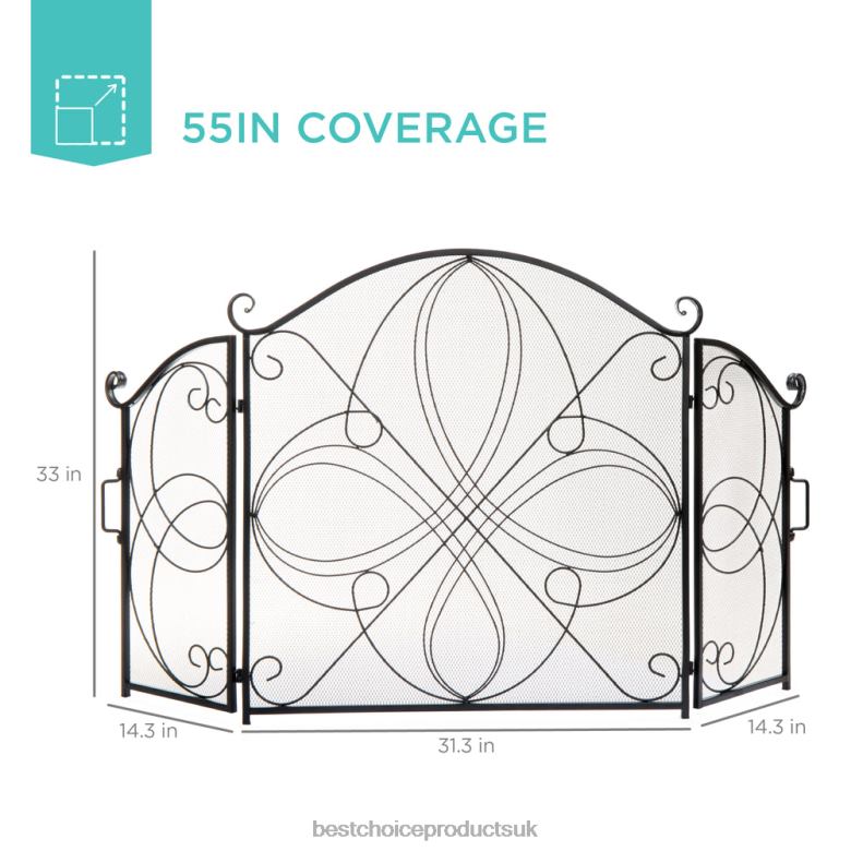 Accessory Best Choice Products3-Panel Wrought Iron Metal Fireplace Screen Cover w/ Scroll Design N62R1264 Black