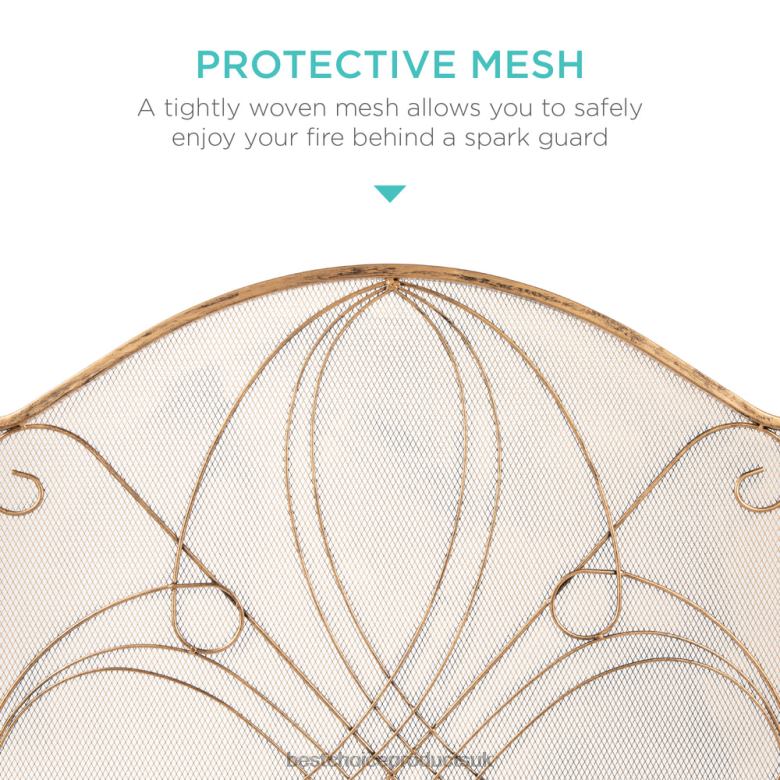 Accessory Best Choice Products3-Panel Wrought Iron Metal Fireplace Screen Cover w/ Scroll Design N62R1265 Gold